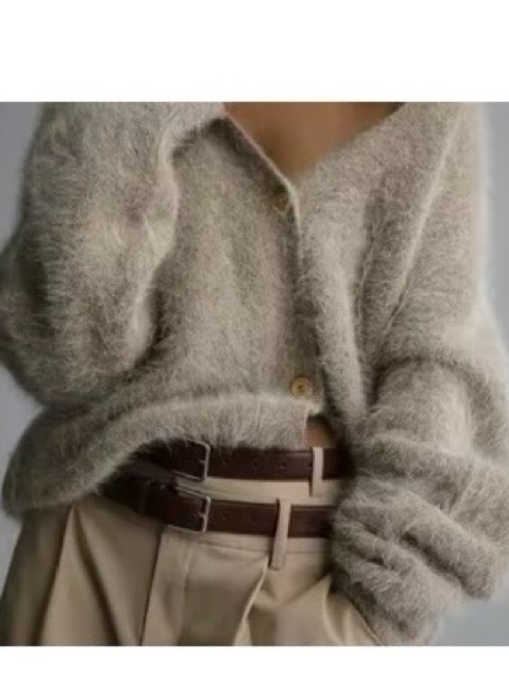 Moderna Soft Cardigan Button Down V-Neck Fleece Sweater Light Taupe Wmn Size L